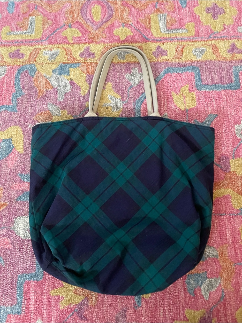 Dooney & Bourke Navy and Green Tartan Plaid Tote Bag - Picture 2 of 7